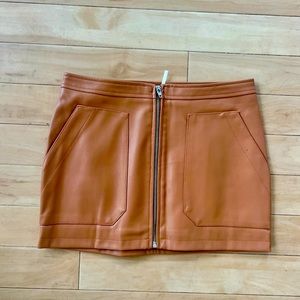 Free People Cognac Faux Leather Mini Skirt